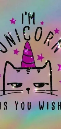 This phone live wallpaper boasts a delightful feline wearing a unicorn hat that bears the message "I'm unicorn"