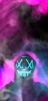 Adorn your mobile device with a striking, enigmatic phone live wallpaper featuring a mysterious figure in a hoodie and neon mask