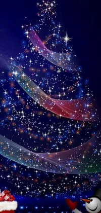 This dynamic phone live wallpaper showcases a marvellous image of a festive snowman and a stunningly decorated Christmas tree that is set against an awe-inspiring galaxy background consisting of twinkling stars