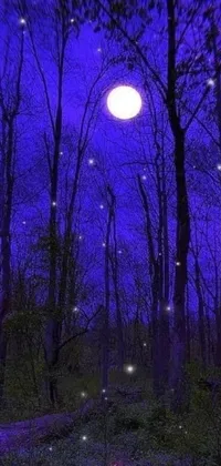Get mesmerized by this beautiful phone live wallpaper featuring a magical forest at night