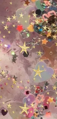 This phone live wallpaper depicts a beautiful night sky filled with stars and confetti, offering a playful and vibrant touch to your phone's background