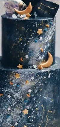Decorate your phone with this captivating, space-themed live wallpaper that features a gorgeously designed three tiered cake with stars and moon decorations
