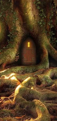 This captivating phone live wallpaper entails a mystical tree housing a quaint house in its midst