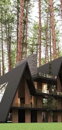 Discover a stunning 3D render of a modernist-style house sitting amid a tranquil forest with this phone live wallpaper