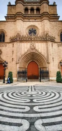 This live phone wallpaper features a grand building with a unique spiral design in front, set against a backdrop of a charming Costa Blanca cathedral