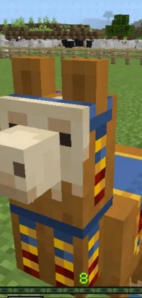 This phone live wallpaper depicts a pixelated llama in Minecraft style, surrounded by a wooden boat and the pyramids of Egypt