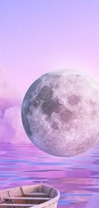 Elevate your phone's aesthetic with our stunning live wallpaper! Featuring a boat leisurely floating on calm waters, its tranquility combined with the whimsical vibes of a giant pink full moon creates a magical realism ambiance that's sure to mesmerize
