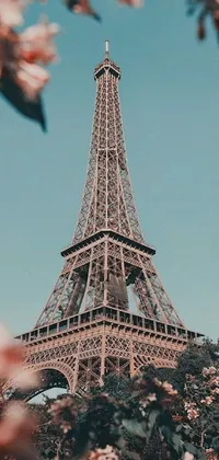 Bring a touch of Paris to your mobile device with this live wallpaper featuring the Eiffel Tower against a backdrop of pink flowers