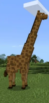 Looking for a unique and exciting live wallpaper for your phone? Check out this amazing pixel art scene featuring a giraffe standing in the grass, with camels passing by in the background