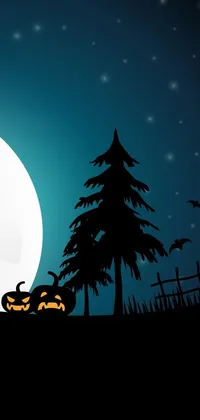 Check out this eerie and captivating phone live wallpaper with a cemetery scene at night featuring a full moon in the background