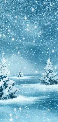 Get into the holiday spirit with this stunning digital art live wallpaper! Featuring a snowy winter scene with trees and snowflakes, this wallpaper is sure to add a touch of festive magic to your phone