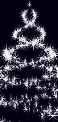 This phone wallpaper showcases a charming Christmas tree composed of stars set against a black background