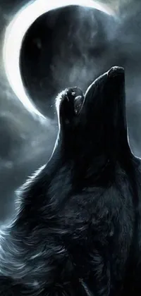This phone live wallpaper features a stunning painting of a wolf howling at the moon