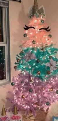 This unique phone live wallpaper showcases a charmingly decorated Christmas tree, with exquisite pastel shades that make it stand out