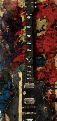This phone live wallpaper features a close-up of a vintage guitar on a grunge background