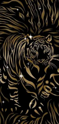 This live wallpaper showcases a fierce black and gold tiger in a digital rendering