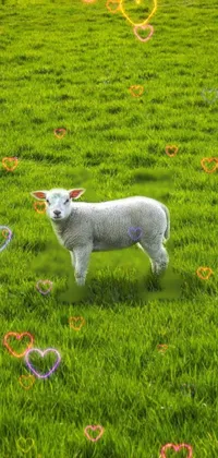 Get lost in the beauty of Ireland with this stunning live wallpaper featuring a white sheep standing on top of a lush green field