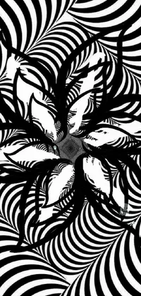 This phone live wallpaper features a stunning black and white abstract image of a flower