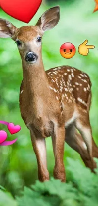 This eye-catching phone live wallpaper features a beautiful and realistic image of a deer standing gracefully in a lush green meadow