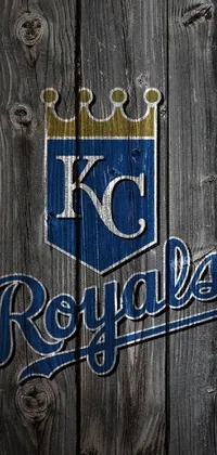 Kansas Royals logo on a wooden fence live phone wallpaper with a sots art style by Kurt Roesch