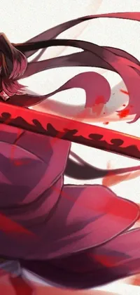 This live wallpaper for your phone features a fierce woman holding a sword with her long hair flowing