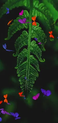 This live wallpaper features a stunning close-up shot of a leaf on a plant, captured in incredible detail with vibrant colors and intricate features