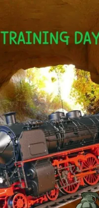 This lively phone live wallpaper features an animated image of a train emerging from a tunnel during the daytime