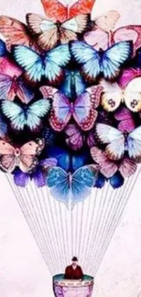 Looking for a stunning phone live wallpaper to add a touch of beauty to your screen? Look no further than this hot air balloon design, filled with an abundance of butterflies in shades of pink and blue