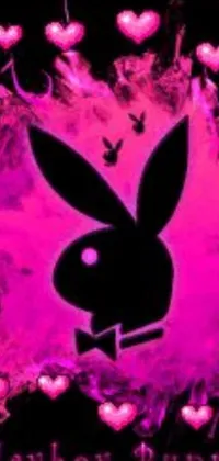This phone live wallpaper showcases a pink heart with a cute black bunny