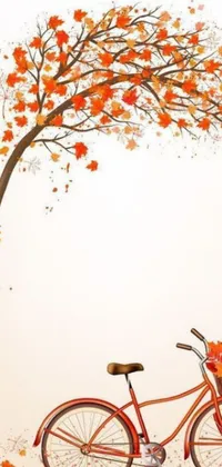 This live wallpaper for phones depicts a bicycle next to a leafy tree in vector art style