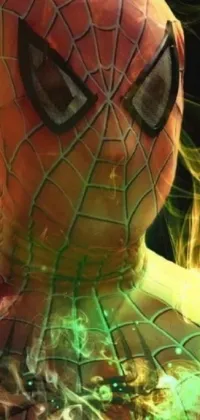 This phone live wallpaper features a close-up shot of Spider-Man in his iconic orange and green suit