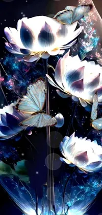 This exquisite phone live wallpaper showcases a captivating glass vase filled with a stunning bunch of flowers, set against a black background