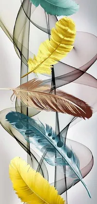 This unique abstract art phone live wallpaper features a vase filled with vibrant feathers and yellow and blue ribbons, creating a visually stunning and colorful design suitable for any iPhone