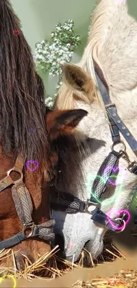 This live wallpaper showcases a delightful image of two horses standing together in a high-resolution photo