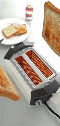 Looking for a fun and quirky live wallpaper for your phone? Check out this minimalist 3D rendered image of a toaster with two slices of bread popping out! The image features volumetric sunlight and a humorous touch, perfect for adding some fun to your device
