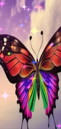 This stunning phone live wallpaper features a beautiful butterfly in flight against a vibrant airbrush painting by an artist