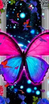 Brighten up your phone screen with this stunning pink and blue butterfly live wallpaper