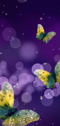 This phone live wallpaper presents a captivating sight of yellow butterflies in flight