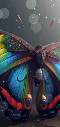 Experience the vivid beauty of a colorful butterfly perched artistically on a rock in this X-inspired phone live wallpaper
