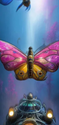 This stunning live wallpaper depicts flying butterflies set against a fantasy-inspired background in high-definition 4K quality
