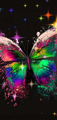 The captivating phone live wallpaper depicts a colorful butterfly against a black backdrop