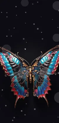 This mobile wallpaper showcases a beautiful butterfly up close on a black background