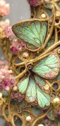 This stunning live phone wallpaper showcases an intricate butterfly sculpture