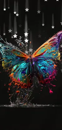 This vibrant phone live wallpaper features a colorful butterfly, digitally crafted in an artistic design, available on Shutterstock