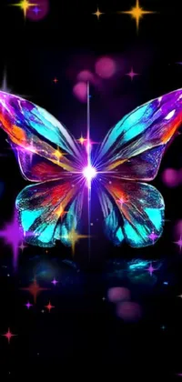 This phone live wallpaper features a beautiful digital butterfly sitting on a table