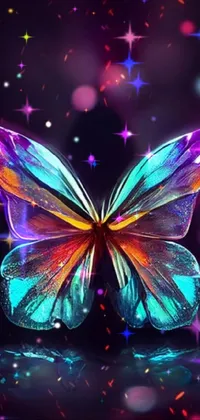 Adorn your phone with a captivating live wallpaper featuring a colorful butterfly perched on a table
