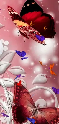 This live wallpaper showcases a stunning digital art design of a red butterfly perched on a white flower