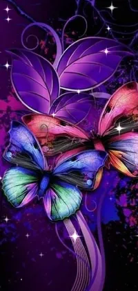 Decorate your smartphone with this stunning phone live wallpaper which showcases two colorful butterflies perched on a purple flower