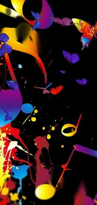 Looking for an incredibly vivacious and dynamic phone wallpaper that will light up your home screen? Look no further than this exhilarating live wallpaper by Ei-Q, available on Flickr! Feast your eyes on a bold and colorful display of music notes and butterflies set against a solid black background