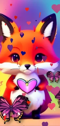 This delightful mobile live wallpaper features a cartoon fox holding a heart with vivid and glowing colors, perfect for wildlife enthusiasts and lovers of digital art